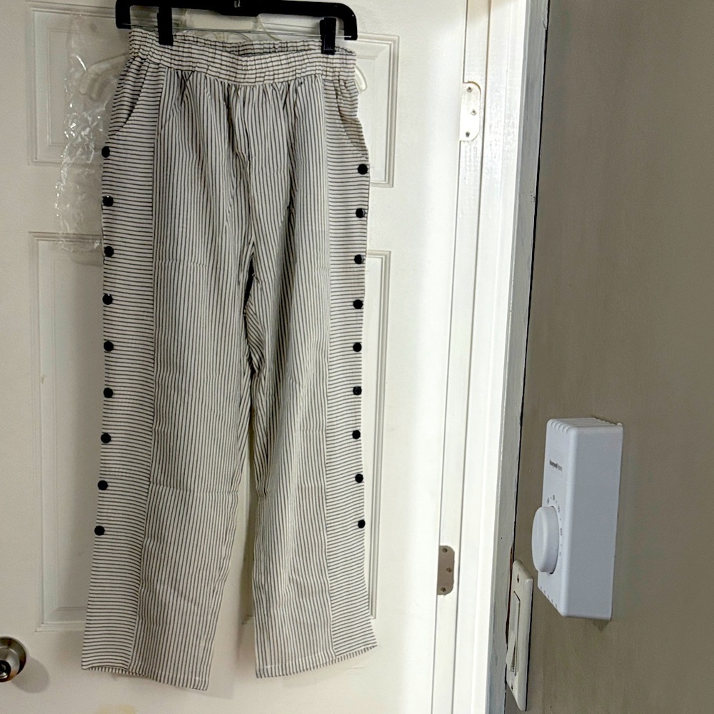 Striped Black and White Button Pants